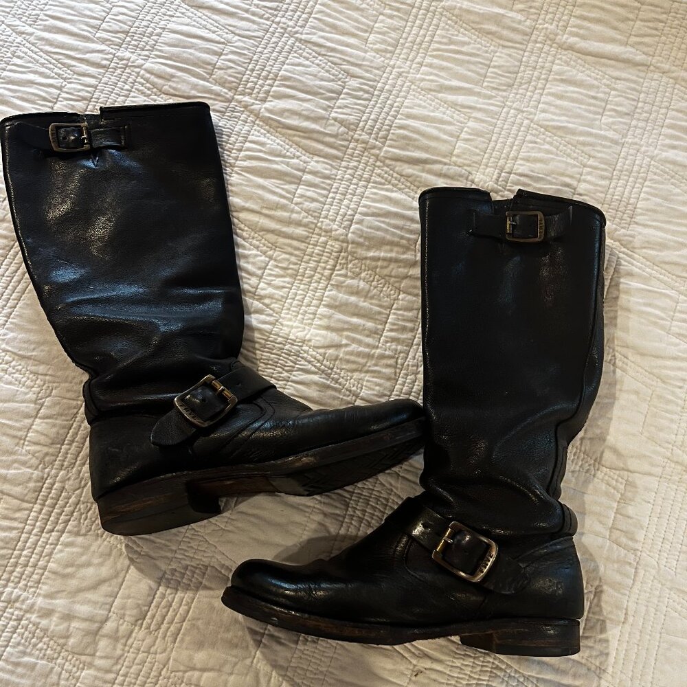 Vintage Frye 77605 Engineer Motorcycle Boots Black Leather Size 6.5